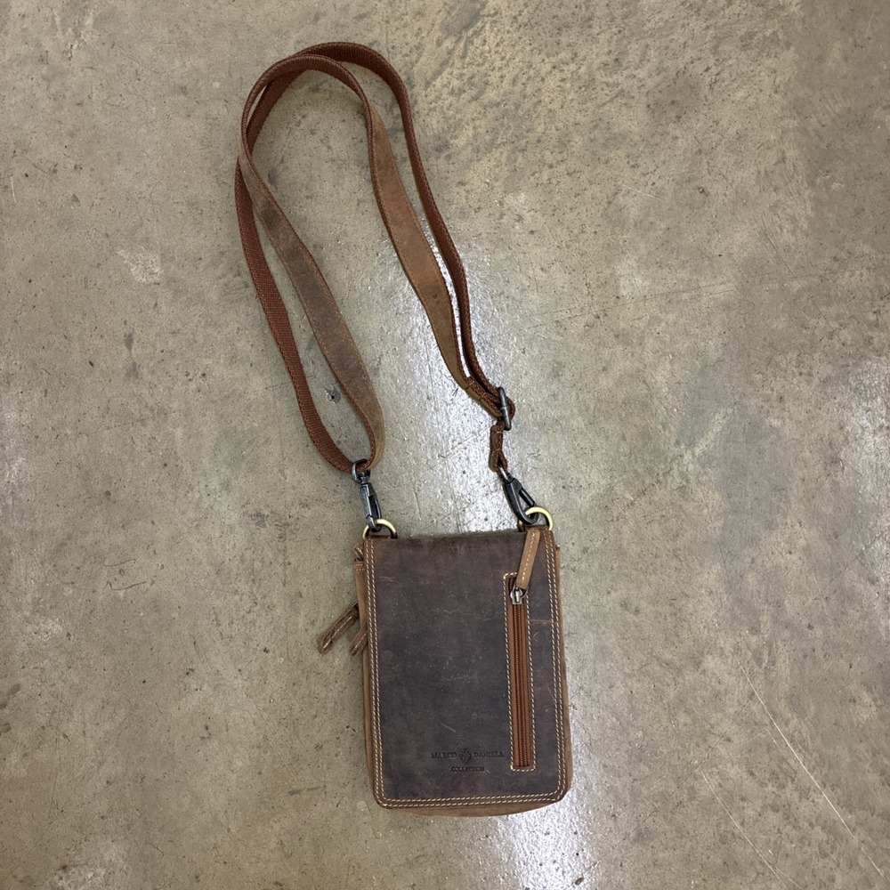 Marco Daniela Tan Leather Small Crossbody Bag Pouch w/ Strap Snap Zipped
